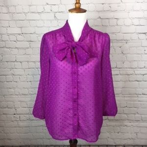 Magenta Sheer Pussybow Blouse